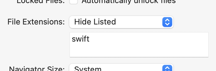 File Extensions: Hide Listed: swift