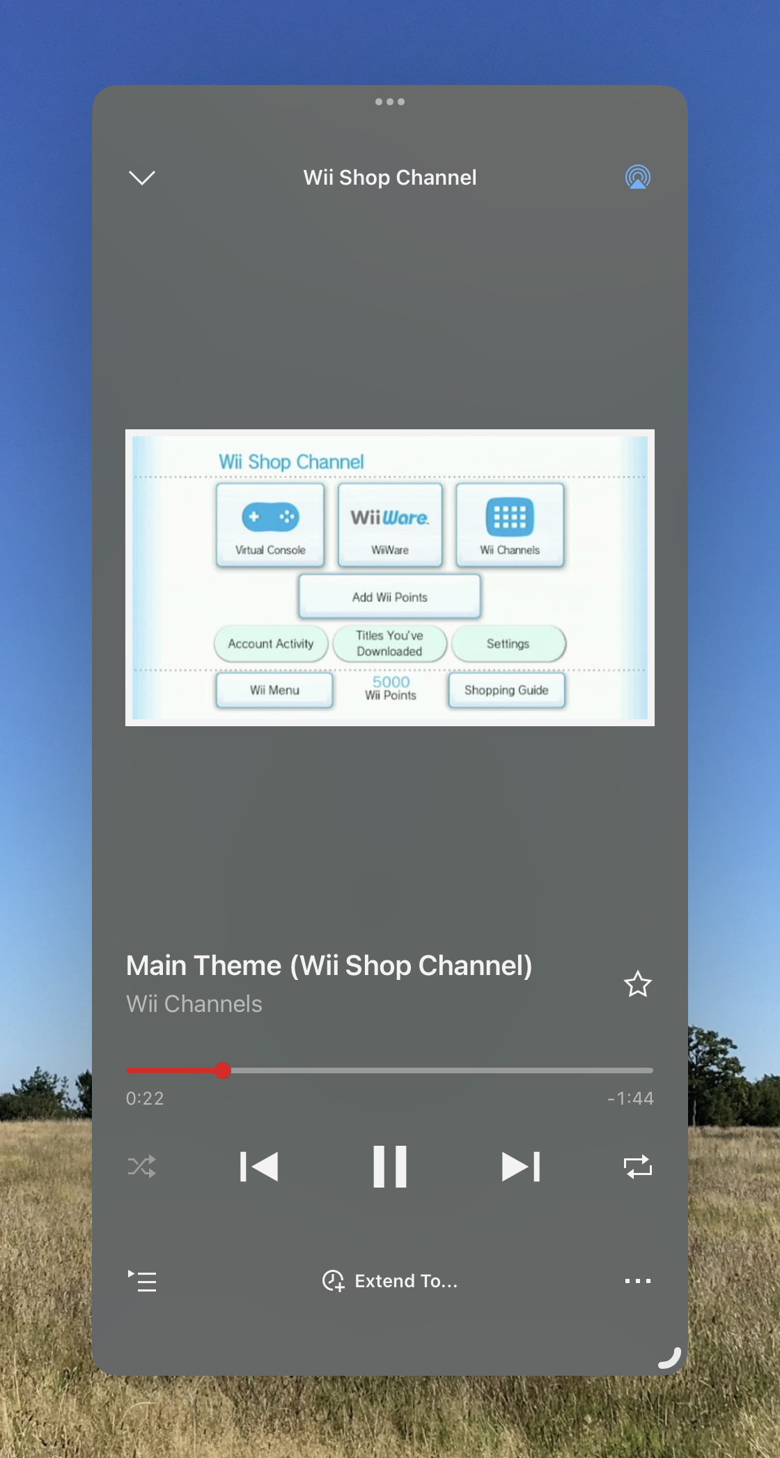 Screenshot of Nintendo Music app on iPad showing Main Theme (Wii Shop Channel)