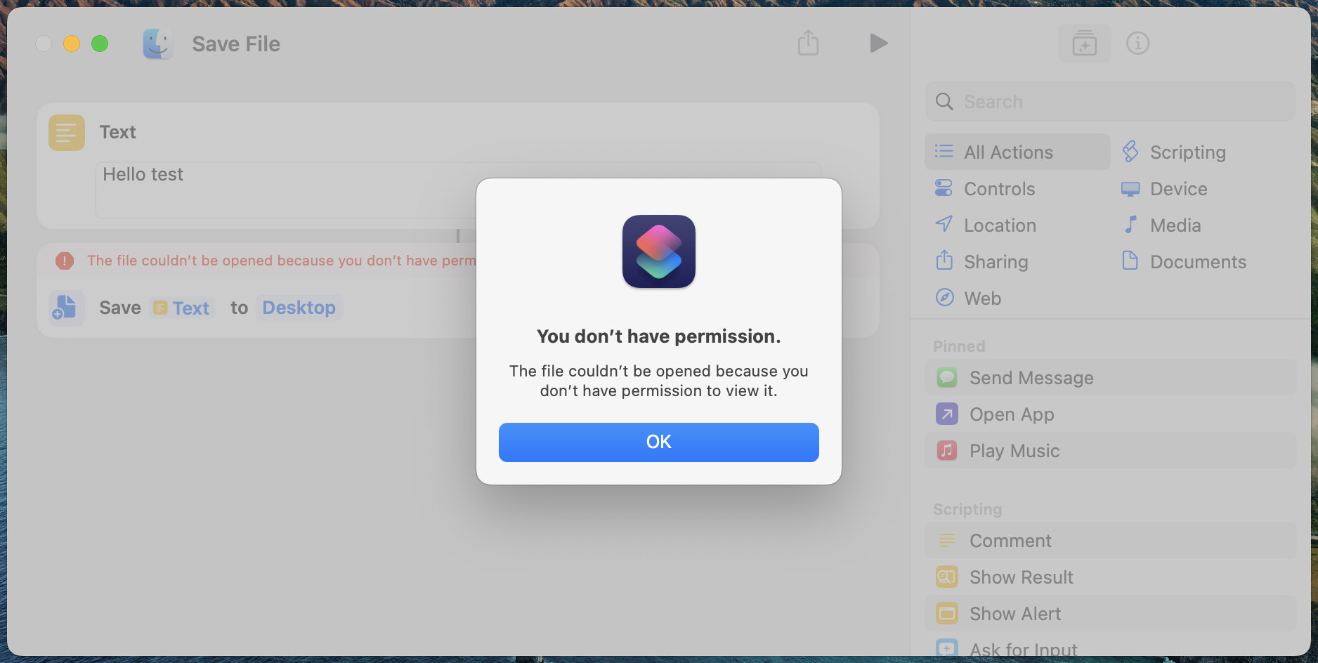 Alert saying: You don't have permission. The file couldn’t be opened because you don’t have permission to view it.