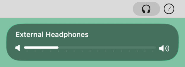 Screenshot of macOS volume change notification showing the title External Headphones