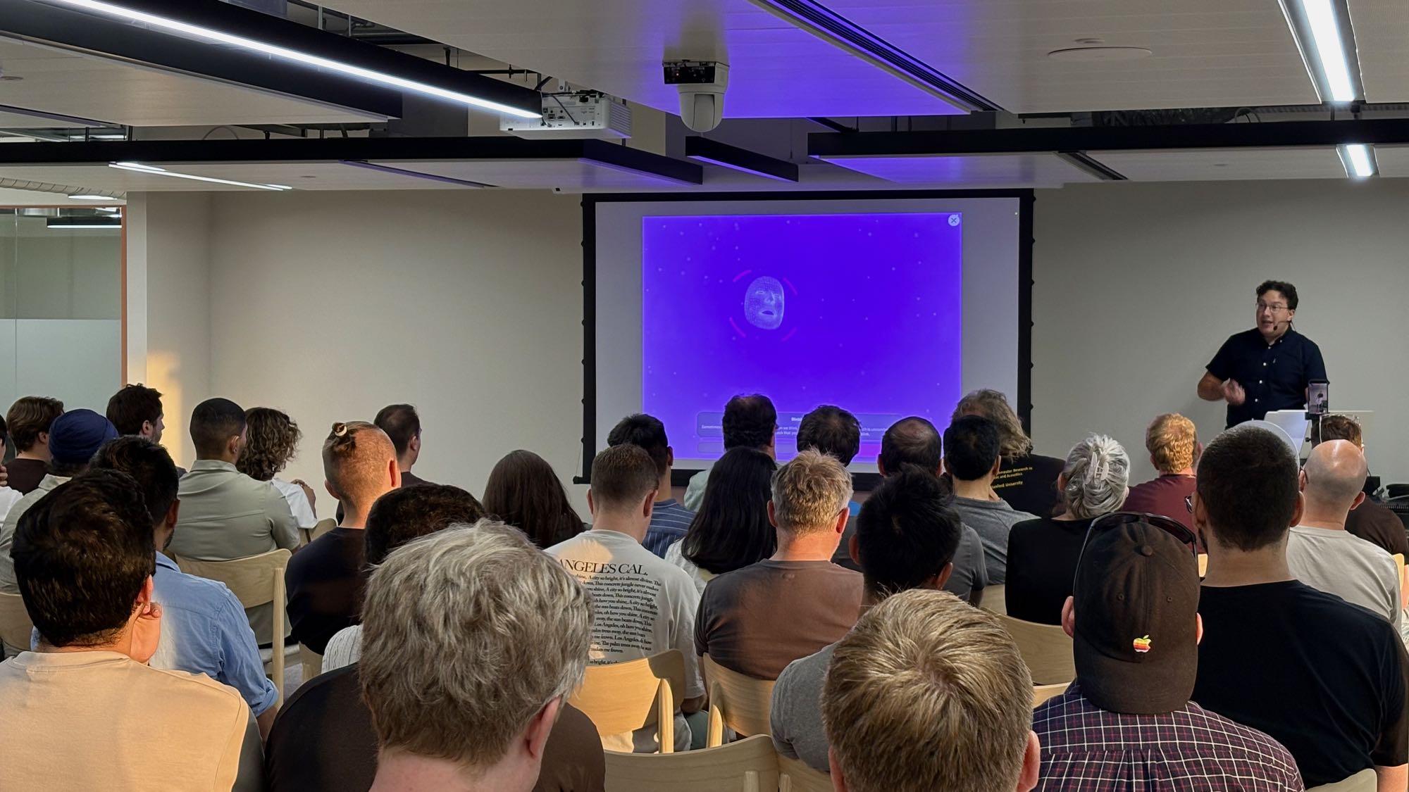Photo from James Coleman’s talk with mesh face