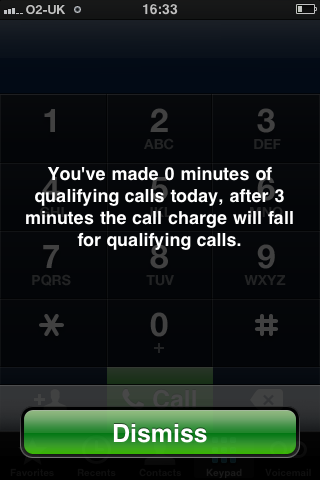 iPhone screen shot showing message telling me I have made zero minutes of qualifying calls