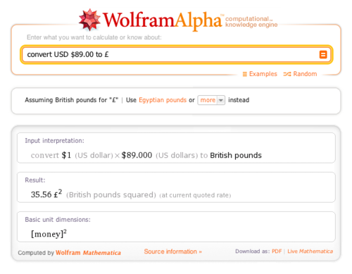 Screen shot from Wolfram Alpha