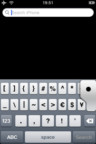 Screen shot showing bullet on secondary punctuation keyboard