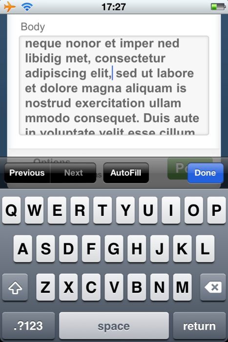 screen shot of text area on mobile Tumblr website in Safari on iPhone